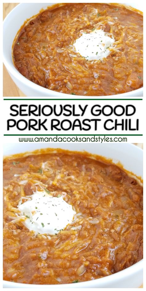 Chili Made With Pork, Pork Roast And Beans Crock Pot, Slow Cooker Pulled Pork Chili, Slow Cooker Pork Chili, Mexican Pork Roast Crockpot, Things To Make With Pork Roast, Recipes Using Pork Roast, Pork Chili Crock Pot, Pork Chili Recipe Crockpot