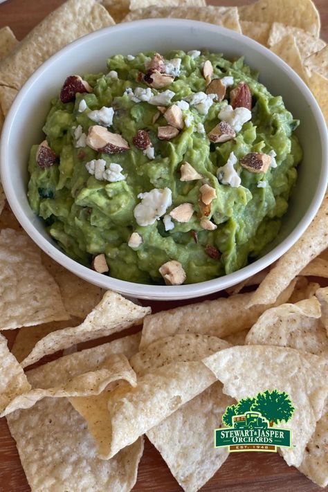 Bleu Cheese Smoked Almond Guacamole Smoked Almonds, Bleu Cheese, Blue Cheese, Fresh Cilantro, Guacamole, Cilantro, Almond, Sauce, Chips