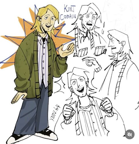 Kurt Cobain Reference, Kurt Cobain Art Drawing, Band Drawing Reference, Kurt Cobain Fanart, Nirvana Pfp, Kurt Cobain Drawing, Nirvana Fan Art, Kurt Cobain Art, Kurt Cobain Style