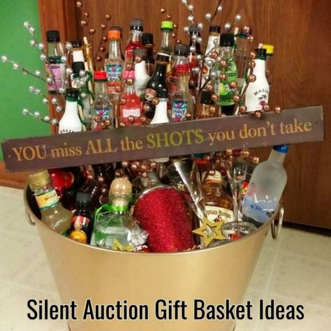 Silent auction gift basket ideas and raffle basket ideas for fundraisers and schools fundraising evens. Unique and creative silent auction gift basket ideas Silent Auction Gift Basket Ideas, Raffle Gift Basket Ideas, Alcohol Gift Baskets, Liquor Gift Baskets, Silent Auction Basket, Basket Raffle, Tricky Tray, Auction Gift Basket Ideas, Chinese Auction