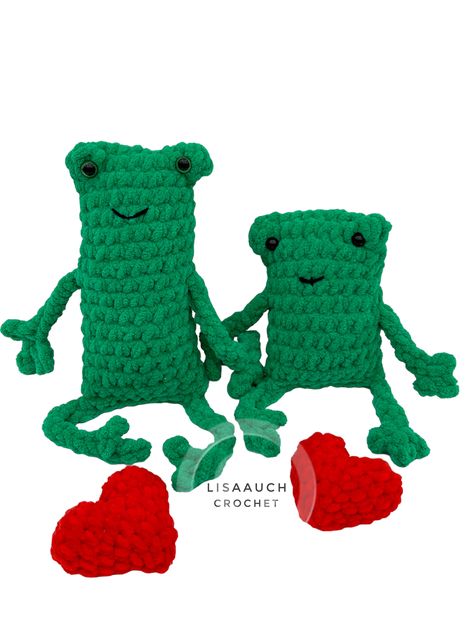 Small leggy frog no sew crochet pattern free No Sew Crochet Frog, No Sew Crochet Plushie Free Pattern, Crochet Leggy Frog Free Pattern, Leggy Froggy Crochet Pattern Free, Crochet Frog, Easy Crochet Patterns Free, Easy Crochet Projects, Crochet Animals Free Patterns, Crochet Heart