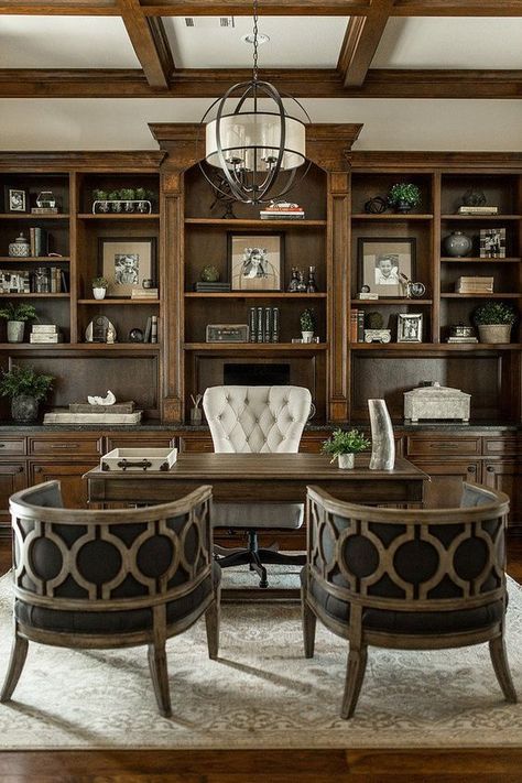 Traditional Style Office, Traditional Home Office Ideas, Traditional Office Design, Traditional Office Decor, Bedroom Luxury Design, Traditional Home Offices, Home Office Designs, Traditional Home Office, Home Office Library