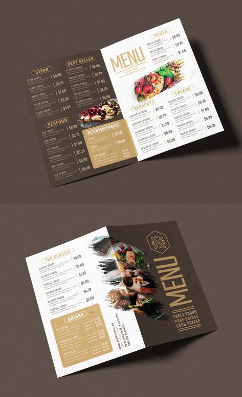 Restaurants Menu Ideas, Flyer Menu Design, Restaurant Menu Layout, Folded Menu Design, Restaurant Menu Design Ideas Templates, Cafe Menu Card Design, Menu Card Design Ideas, Menu Food Design, Menu Layout Design