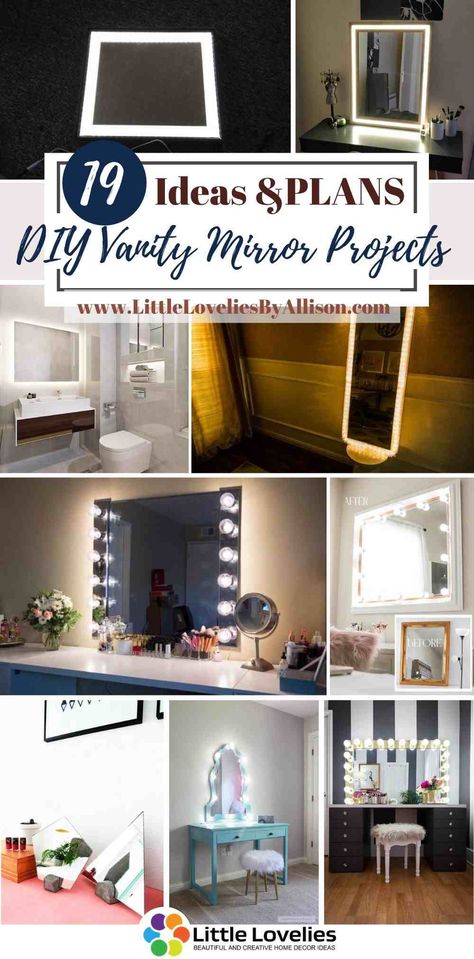 19 DIY Vanity Mirror Projects With Different Lights Built In Makeup Vanity Lighting, Antique Vanity Lighting, Diy Vanity Mirror With Lights Cheap, Vanity Mirror With Lights Diy, Diy Mirror Lights, Diy Makeup Mirror With Lights, Diy Lighted Vanity Mirror, Vanity Mirror Ideas Bedrooms, Diy Lighted Mirror