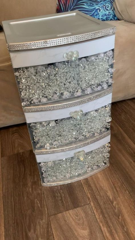 Blinged out Sterilite Cart [Video] | Diy crafts room decor, Plastic drawer makeover, Glam decor diy Plastic Cart Makeover, Plastic Storage Drawers Makeover, Diy Plastic Drawer Makeover, Plastic Storage Bin Makeover, Bling Bedroom Ideas, Diy Bling Home Decor, Decorate Plastic Drawers, Plastic Drawer Makeover, Bling Bedroom