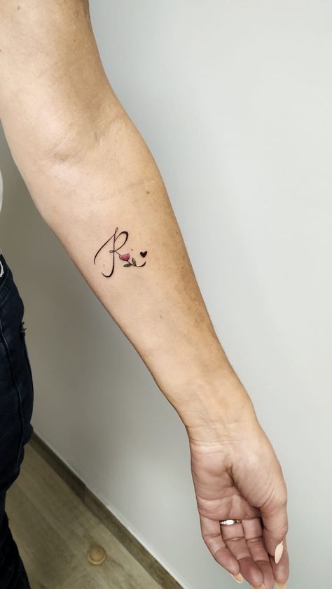 R Font Tattoo, R Letter Tattoo Design, R Tattoo Letter, Letter R Tattoo, Small Letter Tattoo, Hand Tattoo Images, Memorial Tattoo Ideas, Under Chest Tattoo, Karma Tattoo