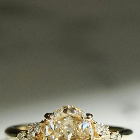 Frank Darling Custom Rings on Instagram: "We have to admit... We kinda hit every nature-inspired engagement ring stop with this one 💐⁠
⁠
Side stone clusters and a floral undergallery, all topped off with a warm, I color oval rose cut diamond– this engagement ring had both our designers and our gemologists shaking in their boots.⁠
⁠
The Ring:⁠
• 1.35ct Rose Cut Diamond⁠
• I Color, VS1⁠
• 9.01 x 6.68mm⁠
• Ball prongs⁠
• 14k Yellow Gold⁠
⁠
#natureinspiredrings #engagementringinspiration #daintyengagementring #ido #diamondcrushers #diamondlove⁠
⁠
𝐖𝐚𝐧𝐭 𝐭𝐨 𝐠𝐞𝐭 𝐬𝐭𝐚𝐫𝐭𝐞𝐝 𝐝𝐞𝐬𝐢𝐠𝐧𝐢𝐧𝐠 𝐲𝐨𝐮𝐫 𝐝𝐫𝐞𝐚𝐦 𝐫𝐢𝐧𝐠?⁠
💌 Email us at hello@frankdarling.com⁠
💍 Take the dream ring quiz, link in our bio!⁠
💎 Browse our collection at www.frankdarling.com⁠" Frank Darling, Nature Inspired Engagement Ring, Dainty Engagement Rings, Engagement Ring Inspiration, Nature Inspired Rings, Dream Ring, Rose Cut Diamond, One Sided, The Dream