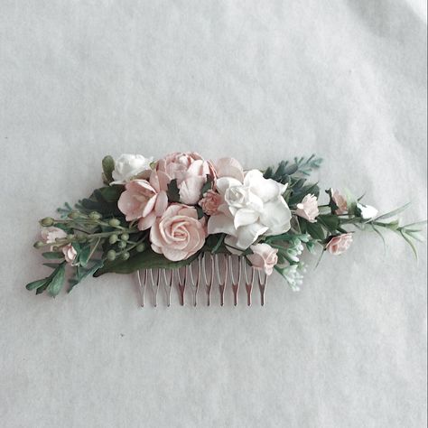 Blush And Greenery Wedding, Floral Bridal Comb, Blush Hair, Floral Hair Vine, Floral Comb, Wedding Hair Piece, Floral Hair Combs, Flower Comb, Bridal Hair Flowers