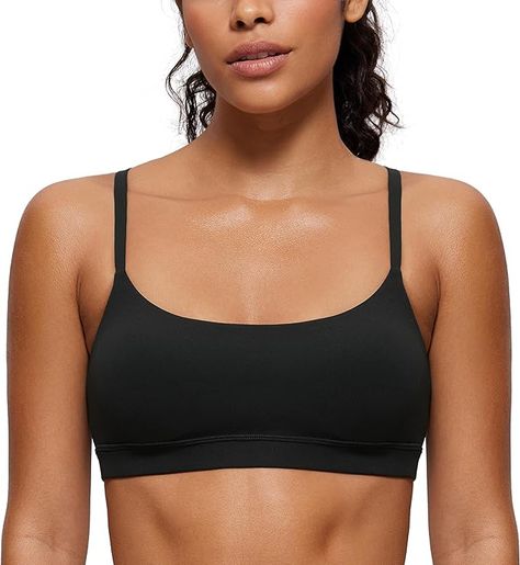 CRZ YOGA Womens Butterluxe Adjustable Spaghetti Strap Sports Bra - Scoop Neck Wireless Padded Bra Yoga Workout Crop Top Black Medium at Amazon Women’s Clothing store Best Sports Bras, Crz Yoga, Bra Size Charts, Yoga Sports Bra, Lounge Lingerie, Workout Crop Top, Yoga Bra, Yoga Workout, Padded Bra