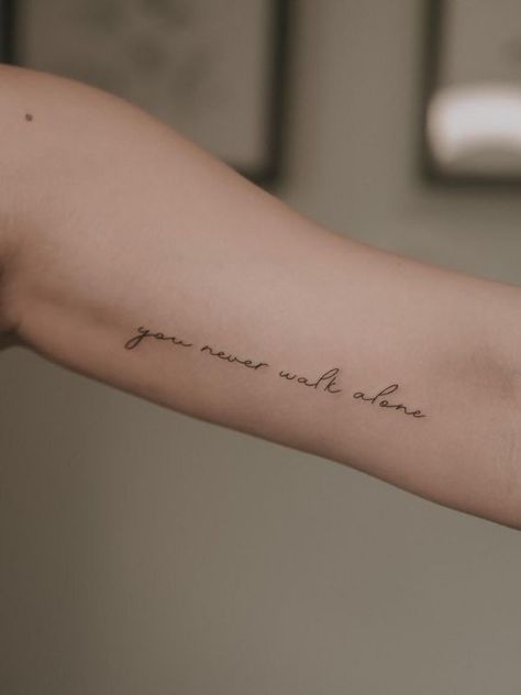 Minimalist Tattoo Quotes, Bts Matching Tattoos, Small Bts Tattoos, Bts Small Quotes, Bts Small Tattoos, You Never Walk Alone, Alone Tatoos Ideas, Bts Army Tattoo Ideas, Small Bts Inspired Tattoos