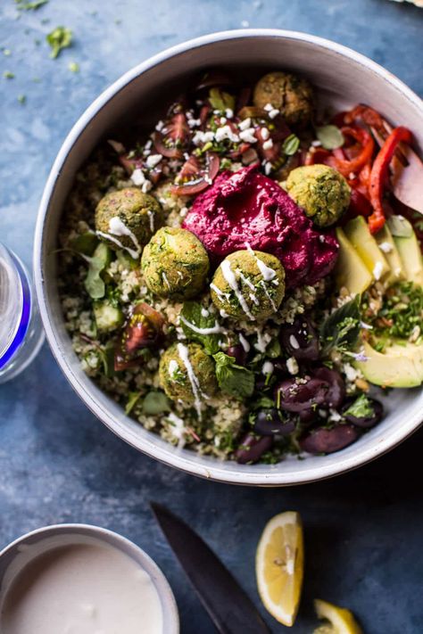 Mediterranean Falafel Bowl. - Half Baked Harvest Vegetable Patties, Health Bowls, Vegetarian Gourmet, Falafel Bowl, Grain Bowl Recipe, Half Baked Harvest Recipes, Vegan Entrees, Grain Bowls, Falafels