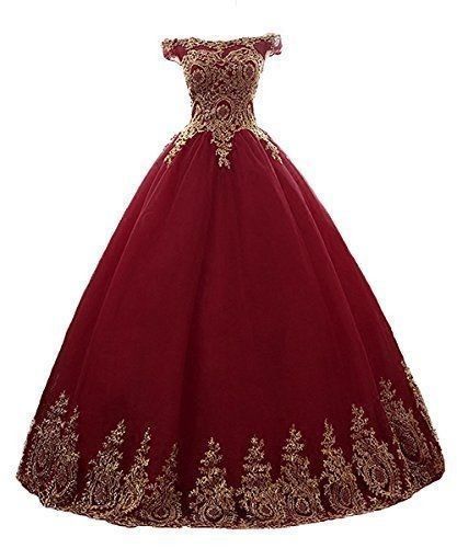 Gowns Princess, Off Shoulder Tulle, Quinceanera Dresses Gold, Red Ball Gown, Red Quinceanera Dresses, Pretty Quinceanera Dresses, Ball Gowns Princess, Prom Ball Gown, Quinceanera Dress