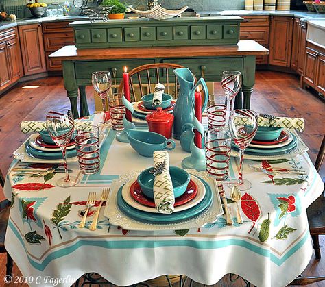 The Domestic Curator: Oh and by the way, Did You Hear About Candy Fagerlin? Labor Day Decorations, Labor Day Party, Fiesta Table, Fiesta Dishes, Color Table, Fiesta Dinnerware, Pretty Tables, Olive Leaf, Red Turquoise