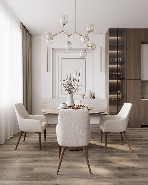 BEIGE PROJECT on Behance Dining Interior, Minimalist Dining Room, Home Decor Boxes, Dinning Room Design, Dinner Room, Apartment Living Room Design, Beige Interior, Soft Classic, Classic Interior