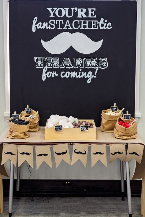 Black & White Mustache Birthday Party | Kara's Party Ideas Mustache Theme Party, Movember Party Ideas, Mustache Party Ideas For Adults, Movember Mustache Ideas, Mr Men Birthday Party, Mustache Cupcakes, Mustache Birthday Party, Moustache Party, Baby Shower Cake Table