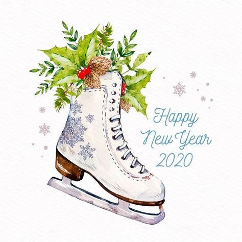 Flower Stencil Patterns, Bullet Journal Christmas, Christmas Ice Skates, Learn Watercolor Painting, New Year Art, Elf Art, Christmas Card Art, Postcard Art, Watercolor Christmas Cards