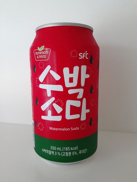 Japanese Soda Can, Cute Soda Can, Watermelon Soda, Desert Drinks, Drinks Packaging, Fountain Drink, Drinks Packaging Design, Soda Drinks, Cute Watermelon