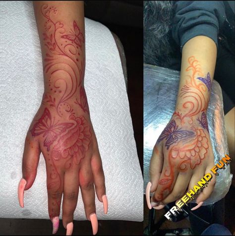 Hand Tattoos Women, Tattoos Women Ideas, Unique Hand Tattoos, Loyalty Tattoo, Inspiring Tattoos, Cute Hand Tattoos, Feather Tattoo Design, Black Girls With Tattoos, Red Ink Tattoos