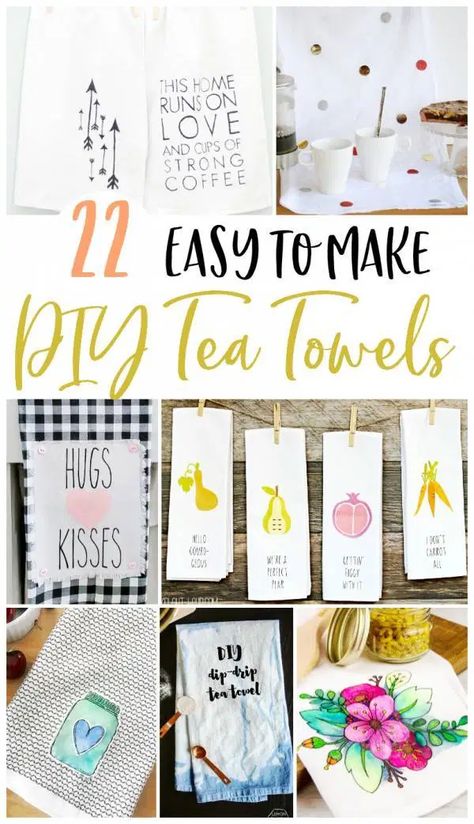 22 Decorative DIY Tea Towels For Your Kitchen – Home and Garden Cricut Tea Towels Svg, Diy Tea Towels, Dish Towels Diy, Tea Towels Crafts, Kitchen Towels Diy, Anthropologie Diy, Kitchen Towels Crafts, Tea Towels Embroidery, Shibori Diy