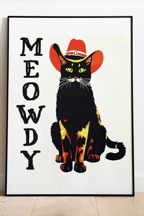 Cowboy Poster, Cowboy Posters, Cat Wall Art, Cat Posters, Retro Illustration, Cat Wall, Cat Cat, Wall Art Gift, Cat Print