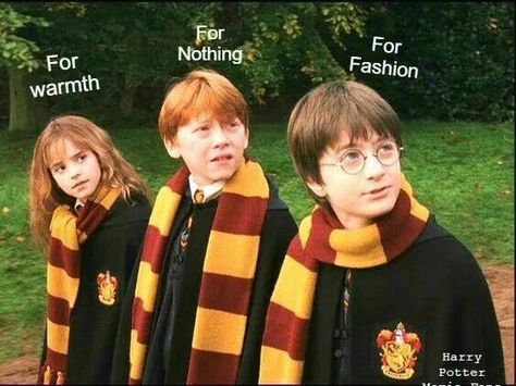 3 ways to wear a scarf and the fact they all wore it according to how their character should wear it. Harry Potter Scarves, Meme Harry Potter, Film Harry Potter, Citate Harry Potter, Glume Harry Potter, Buku Harry Potter, Harry Potter Images, Images Harry Potter, Potter Facts