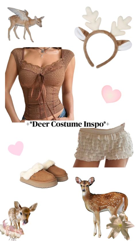 Deer Halloween Costumes Aesthetic, Deer Woman Costume, Bambi Deer Costume, Women’s Deer Costume, Doe Costume Ideas, Cute Deer Costume, Bambi Costume Women, Deer Costume Halloween, Easy Deer Costume