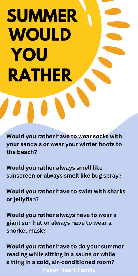 Funny Questions To Ask, Questions For Kids, Rather Questions, Kid Games, Fun Questions, Would You Rather Questions, Rainy Day Fun, Summer Fun For Kids, Summer Reading Program