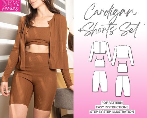 Sewing Pattern Crop Top, Set Sewing Pattern, Shorts Sewing Pattern, Pattern Crop Top, Biker Shorts Set, Women Sewing, Dress Sewing Patterns Free, Shorts Sewing, Women's Sewing Pattern