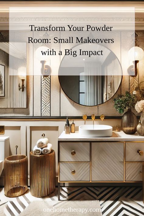 ✨ Transform Your Powder Room: Small Makeovers with a Big Impact! 🌟 Ready to give your tiny bathroom a stunning upgrade? Discover easy, budget-friendly ideas that will make a huge difference! Click to learn more and get inspired by our creative tips and tricks. Your dream powder room is just a click away! 🛁✨ #HomeDecor #BathroomMakeover #DIY #InteriorDesign Gold Powder Room, Interior Accent Wall, Small Powder Room, Expensive Decor, Beautiful Bathroom Designs, Diy Bathroom Makeover, Entryway Inspiration, Easy Budget, Pretty Bathrooms