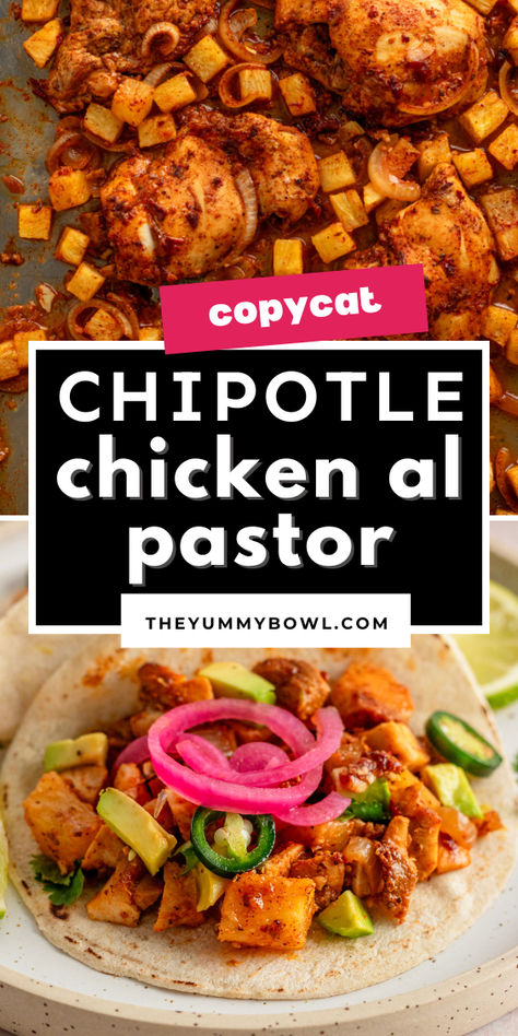 chicken al pastor. Copy Cat Chicken Al Pastor Chipotle, Chicken Al Pastor Recipe Slow Cooker, Al Pastor Chicken Tacos, Chipotle Al Pastor Chicken Copycat, Chipotle Chicken El Pastor Recipe, Chicken El Pastor Recipe Chipotle, Chipotle El Pastor Chicken, Al Pastor Chicken Recipe, Copycat Chipotle Chicken Al Pastor