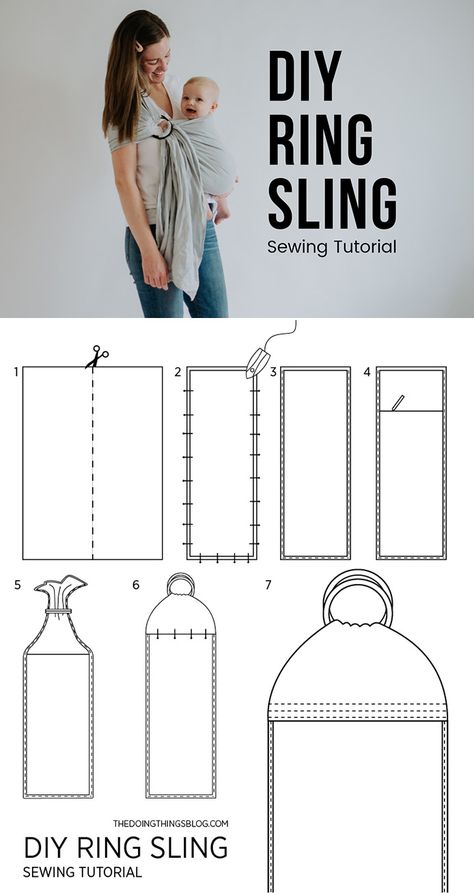 DIY Ring Sling Sewing Tutorial by The Doing Things Blog. Fabric and sling ring recommenations + a step by step tutorial on how to make your own. Ring Sling Pattern, Diy Ring Sling Baby Carrier, Pet Sling Diy Free Pattern, Diy Pet Sling, Diy Baby Lounger, Diy Baby Wrap Carrier, Baby Sling Diy, Sewing Baby Projects, Baby Carrier Sewing Pattern