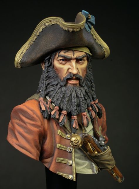 Famous Pirates | It is Blackbeard, This is a Young Miniature Bust of the famous pirate ... Pirate Beard, Edward Teach, Custom Miniatures, Famous Pirates, Tales Of Berseria, Pirate Outfit, Pirate Art, Pirate Hat, Pirate Life