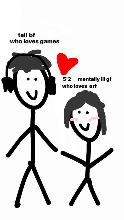 Gf Who Bf Who, Small Gf And Tall Bf Drawing, Gamer Bf Artist Gf, Bf Stereotypes, Bf Gf Dynamics Cute, Gamer Bf And Gf Memes, Shy Gf And Loud Bf, Loud Gf And Quiet Bf, Grumpy Bf Sunshine Gf