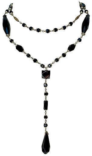 Black Rosary-Style Necklace - C. 1920 - Marteau Jewelry Vintage Jewelry 1920, 1920s Necklace, Rosary Style Necklace, Fork Bracelet, Enchanted Jewelry, Popular Jewelry, Black Necklace, Victorian Jewelry, Multi Strand Necklace