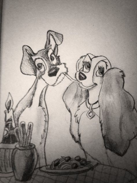 Lady and the Tramp drawing :) Fairy Tattoo Designs, Scene Drawing, Fairy Tattoo, Easy Drawings Sketches, Lady And The Tramp, Love Drawings, Disney Drawings, Wood Carving, Drawing Sketches