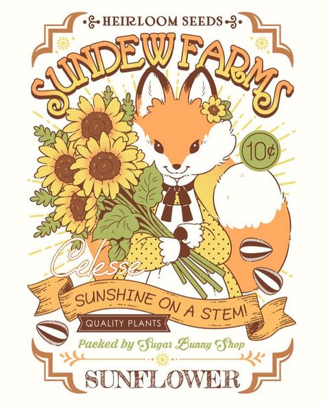 ✿ Celesse ✿ (@littlecelesse) • Instagram photos and videos Cozy Design Graphic, Cottagecore Graphic Design, Infographic Aesthetic, Cottage Core Art, Vintage Seed Packets, Fox Artwork, Japanese Poster Design, Draw Cute, Sunflower Art