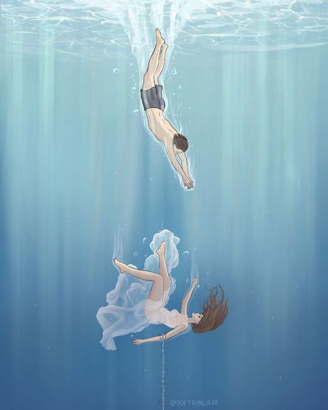 Swimming Base Drawing, Swimming Anime Art, Hair Floating In Water, Sinking In Water Drawing, Person In Water Reference, People Swimming Drawing, Underwater Drawing Reference, Woman In Water Drawing, Person Swimming Drawing