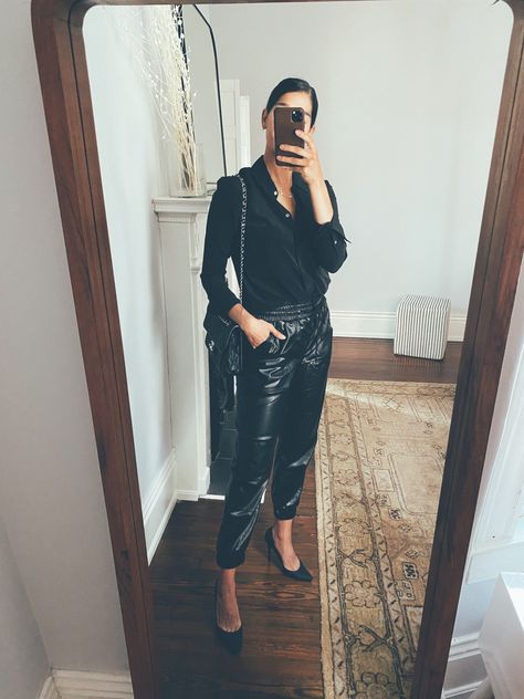 3 ways to style leather joggers Leather Joggers Work Outfit, Outfits With Leather Joggers, Styling Leather Joggers, Faux Leather Joggers Outfit Dressy, Leather Joggers Outfit Night Going Out, How To Style Leather Joggers, Leather Joggers Outfit Night, Black Leather Joggers Outfits, Leather Joggers Outfit