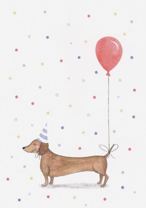 Animal Birthday Drawing, Dachshund Watercolor, Long Dog, Watercolor Birthday Cards, Birthday Card Drawing, Birthday Illustration, Birthday Art, 강아지 그림, Bday Cards