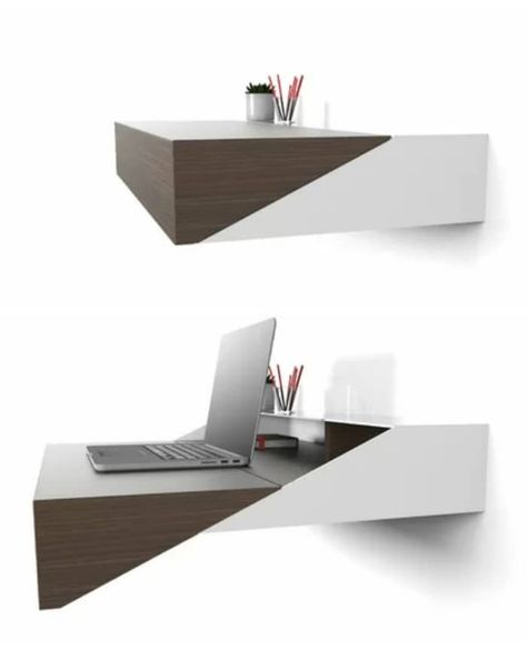 desk - 12 Floating Desks That Look Great and Take Up Minimal Space (2023) Floating Desk Shelf, Unique Desk Ideas, Multi Use Furniture, Floating Wall Desk, Extendable Desk, Floating Desks, Hidden Desk, Multifunctional Desk, Work Desks