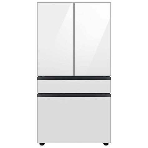 Samsung Bespoke 23 cu. ft. Counter Depth 4-Door French Door Refrigerator with Beverage Center White Glass RF23BB860012AA - Best Buy White Refrigerator Kitchen, Samsung Refrigerator French Door, Panel Door Design, Glass Counter, Top Of Refrigerator, White Refrigerator, Refrigerator Kitchen, Glass Fridge, Old Refrigerator