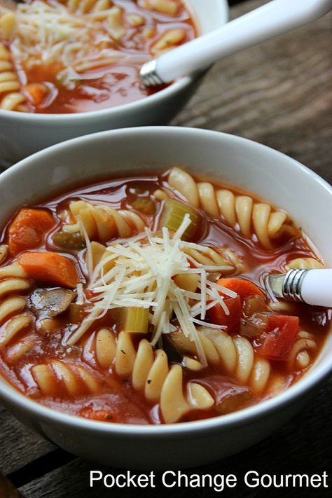 Look at all the chunky vegetables in this Crock Pot Vegetable Soup | Pocket Change Gourmet Crock Pot Vegetable Soup, Crock Pot Vegetables, Dump Dinners, Slow Cooker Vegetarian, Vegetarian Crockpot, Daniel Fast, Crock Pot Soup, Crock Pot Cooking, Homemade Soup