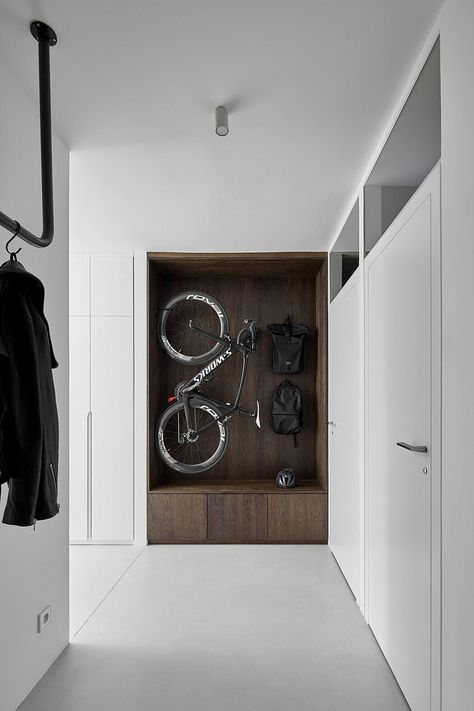 Bike Room Design, Bike Storage Apartment, Bicycle Room, Bike Room, Bicycle Storage, Prague Czech, Bike Storage, Garage Design, Custom Made Furniture