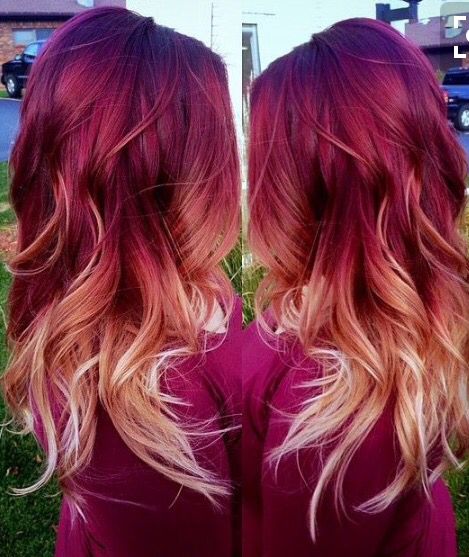 Purple hue and deep red...then fade to the peachy pink / blonde Red Blonde Ombre Hair, Red And Blonde, Red Ombre Hair, Ombre Hair Blonde, Red To Blonde, Ombré Hair, The Reflection, Ombre Hair Color, Hair Color And Cut