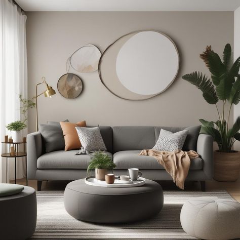 Modern living room with neutral vibes 🌿🛋️ Dark gray sofa with cozy throw pillows in earthy tones 🌾 Round white coffee table ☕ Gray textured ottoman and playful pouf 🪑 Large floor lamp with a curved stand and dome shade 💡 Wall-mounted round mirrors and framed art 🎨 Sheer white curtains, indoor plants, and a cozy throw blanket 🌱🪴 Perfect blend of comfort and style! ✨ #InteriorDesign #LivingRoomGoals
#odastudioAI #odaAIstudio #odastudio
#livingroomdecor #livingroom #livingroomideas #livingroominspiration #modernlivingroom #cozylivingroom #livingroomstyle #livingroomdesign #homedecor #interiordecor