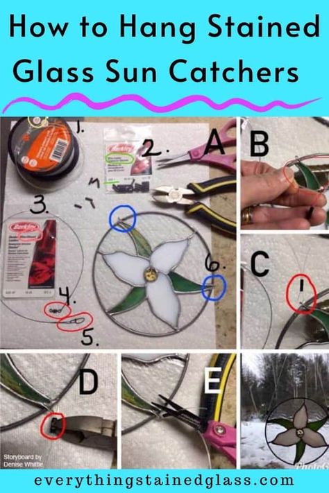 This stained glass diy tutorial shows you how to solder hooks to stained glass sun catchers so that you can hang your piece up securely. You’ll learn how to make recycled jump rings and how to solder them neatly to your stained glass sun catcher. Making sure these final touches are done neatly will make your work stand out from the crowd. How To Make Your Own Stained Glass Pattern, How To Hang Stained Glass In A Window, Stain Glass Sun Catcher, Stained Glass Soldering Techniques, How To Make Stained Glass Art, Stained Glass Diy Tutorials, Hanging Stained Glass, Mosaic Stained, Making Stained Glass