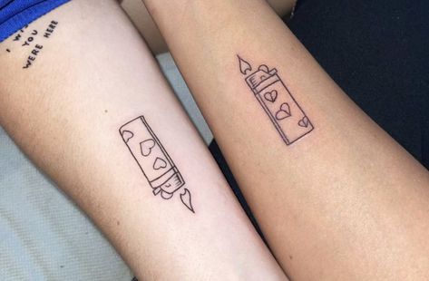 Tiny Bsf Tatoos, Best Friend Tattoos Baddie, Trippy Matching Tattoos, Matching Baddie Tattoos, Matching Lighter Tattoos, Roommate Tattoos Matching College, Lighter Tattoo Minimalist, Strange Matching Tattoos, Match Stick Tattoo