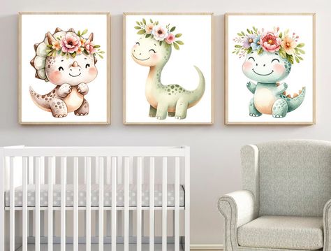 Baby Girl Dinosaur Nursery, Girl Dinosaur Nursery, Dinosaur Canvas, Girl Nursery Wall Art, Dinosaur Wall Decor, Girl Nursery Wall, Girl Dinosaur, Dinosaur Nursery