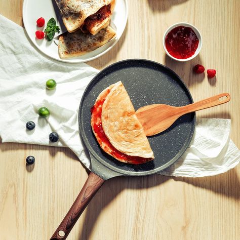 Nonstick Crepe Pan, Swiss Granite Coating Dosa Pan Pancake Flat Skillet Tawa Griddle 10-Inch with Stay-Cool Handle, Induction Compatible Making Crepes, Tortilla Pan, Tortilla Maker, Induction Stove Top, How To Make Crepe, Pancake Pan, Crepe Maker, Big Appetite, Crepe Pan