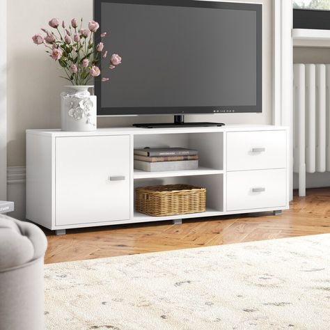 Simple Tv Stand, Bedroom Furniture Inspiration, White Tv Unit, White Tv Cabinet, Bedroom Tv Stand, Tv Stand With Drawers, Tv Stand Designs, White Tv Stands, Wooden Tv Stands